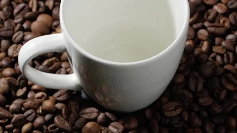 Closeup view of freshly brewed fragrant black coffee being poured into white cup Stock Footage 146921742
