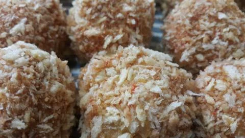 Closeup view of fried pizza bombs or pizza balls are altered form of pizza. Stock Photos