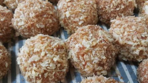 Closeup view of fried pizza bombs or pizza balls are altered form of pizza. Stock Photos