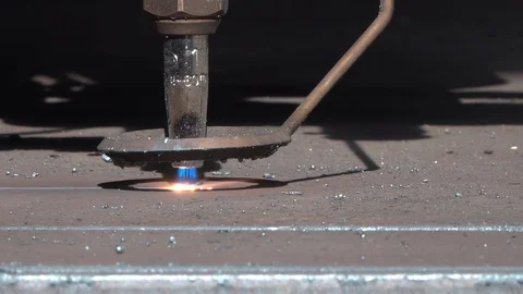 Closeup view of the gas burner of a industry cnc metal cutting machine Stock Footage 118434352