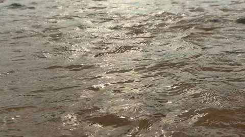 Closeup view of gentle ripples on a sunlit water surface creating a mesmeri.. Vidéo 339425504