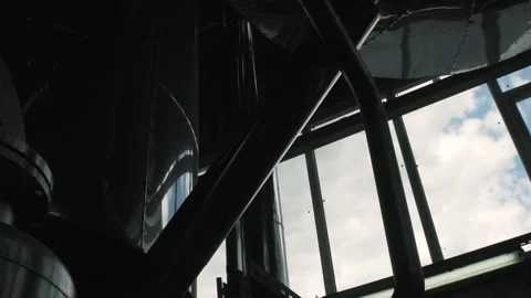 Closeup view gray, new, innovative equipment of a big factory. Video stock 132971300