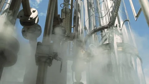Closeup view gray, new, innovative equipment of a modern factory which are el Stock Footage 132971703