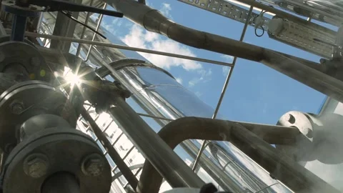 Closeup view gray, new, innovative equipment of a factory which are eliminati Stock Footage 132971776