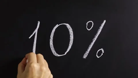 Closeup view of hand writing 10% on black chalkboard background. Stock Footage 310805678
