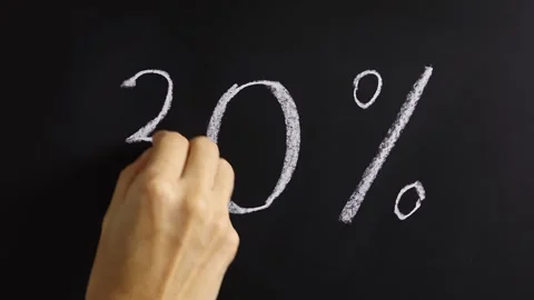 Closeup view of hand writing 30% on black chalkboard background. Stock Footage 310805686