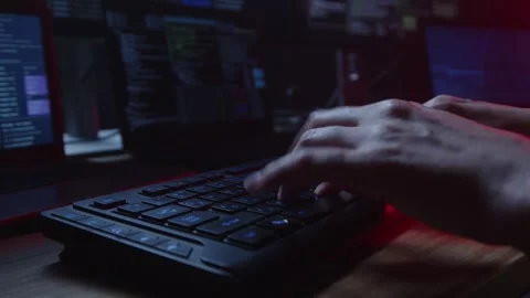 CloseUp View of Hands Actively Typing Eagerly on a Keyboard in Dark Environment Stock Footage 281759775