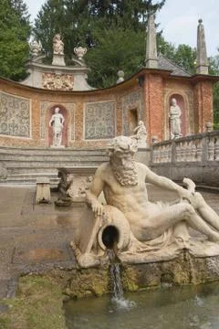 Closeup view of Hellbrunn Castle Statues (Austria) Stock Photos