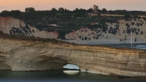 Closeup view of Hofriet Window, arch - nature rock window, Malta island Stock Footage 276173996