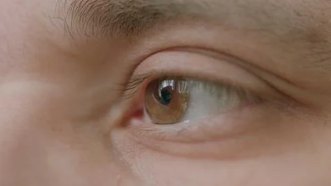 A CloseUp View of a Human Eye Featuring a Beautiful Brown Iris and a Reflective Stock Photos