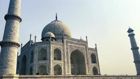 Closeup view of iconic taj mahal mausoleum with dome and minaret in agra in.. Stock Footage 316968913