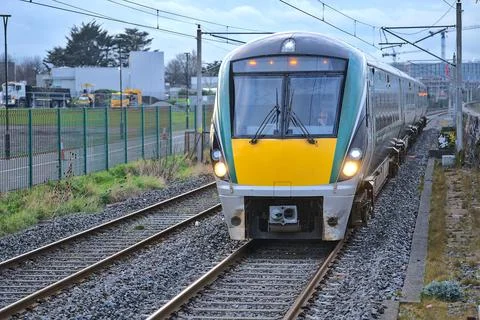 Closeup view of intercity train in action seen from Blackrock train station Stock Photos