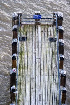 Closeup view Jetty on the River Thames from Above Stock Photos