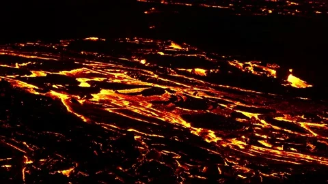 Closeup view of lava flow at volcanic eruption near Fagradalsfjall, Iceland Stock Footage 154187340