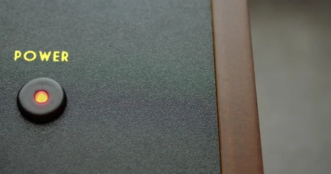 Closeup view of led power switch on/off indicator lamp of modern electronic Video stock 131301833