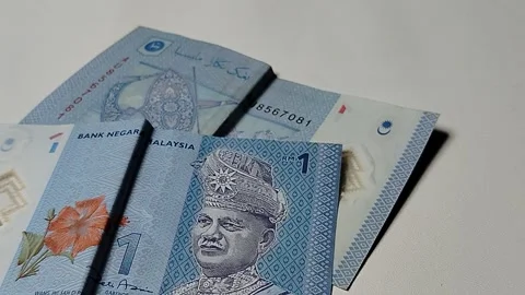 Closeup view of a Malaysian one Ringgit banknote featuring detailed currency  Stock Footage 335643818