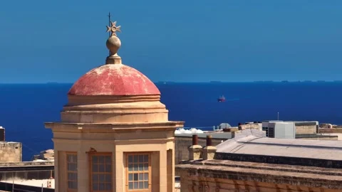 Closeup view of maltese cross on dome church in Valletta. Malta island Stock Footage 316548944
