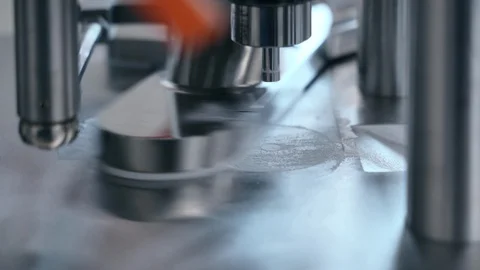 Closeup view of manufacturing process of pills during working day at Stock Footage 128289980