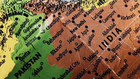 Closeup view of a map showing the border region of india and pakistan Stock-Footage 340581141