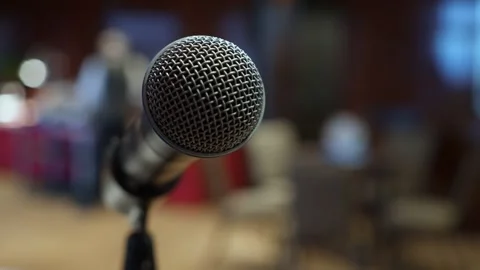 A CloseUp View of a Microphone Set Up in a Conference Setting for Effective Stock Footage 316512353