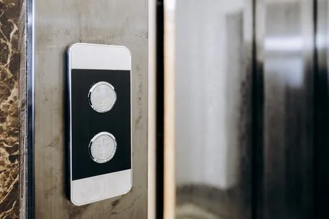 A CloseUp View of the Modern Elevator Button Interface Featuring Innovative Fotos de archivo