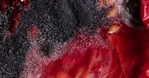 Closeup view of mold on a rotten tomato surface Видео 148690353