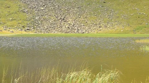 Closeup view of mountain lake in late August Video stock 55018043