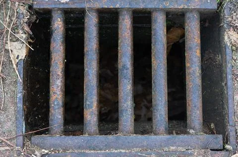 Closeup view of neglected infrastructure after rainfall events Stock Photos