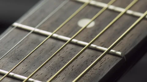 Closeup view of new strings on an acoustic guitar Stock Footage 321527534
