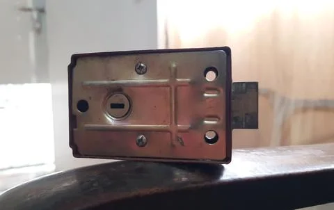 Closeup view of an old single door lock Stock Photos