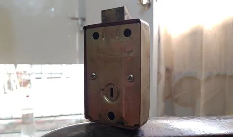 Closeup view of an old single door lock Stock Photos