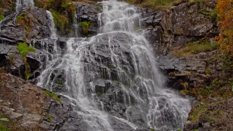 Closeup view of one of the highest nature waterfalls in Germany, Black Forest Stock Footage 143303753