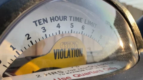 Closeup View of Parking Meter Expired Violation Stock Footage