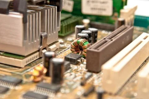 Closeup view at part of computer mainboard Stock Photos