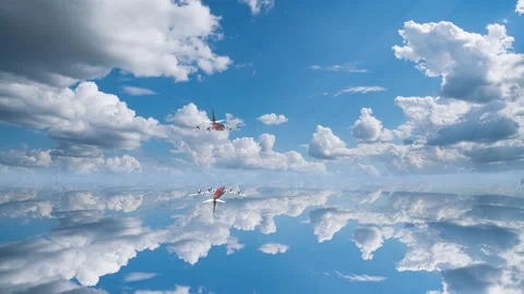 Closeup view of part of wing of flying above soft white fluffy clouds airplane Stock Footage 196855867