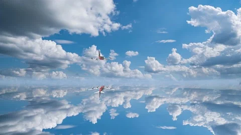Closeup view of part of wing of flying above soft white fluffy clouds airplane Stock Footage 197001059