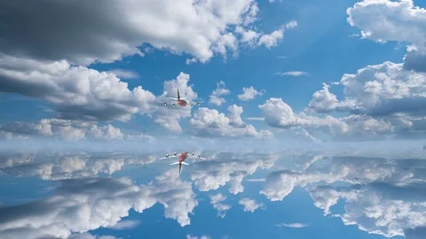 Closeup view of part of wing of flying above soft white fluffy clouds airplane Stock Footage 197457806