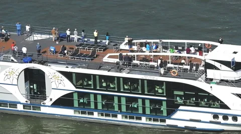 Closeup view of people on the deck of a passenger ship. Stock Footage 51221225