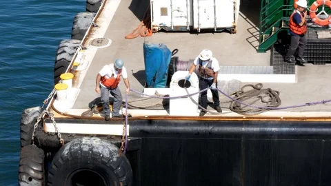 Closeup view of people working in a barge boat Stock-Footage 122010846