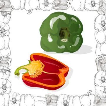 Closeup view pepper on white background, raw food ingredient concept. Hand ma Stock Illustration