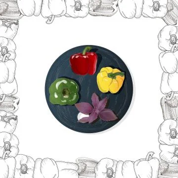 Closeup view pepper on white background, raw food ingredient concept. Hand ma Stock Illustration