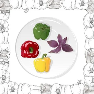 Closeup view pepper on white background, raw food ingredient concept. Hand ma Stock Illustration