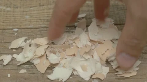 Closeup view presenting Crushed Eggshells beautifully arranged on a rustic 스톡 동영상 281636385