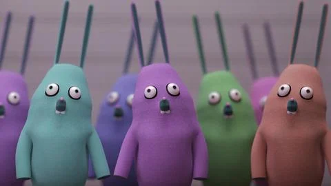 Closeup view of rabbit group faces in lineup wall background.. Stock Illustration