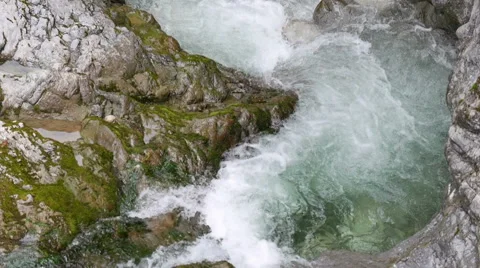Closeup view to the rapid water stream of mountain river Stock Footage 61537333
