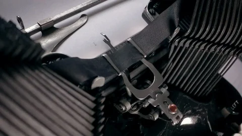 Closeup view on ribbon batwing typewriter. Writing text "I love You" Stock Footage 89326090