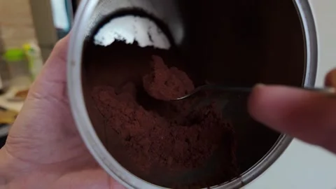 A closeup view showcasing Coffee Powder placed within a beautifully designed Stock Footage 301446431