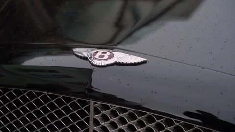 A closeup view showcasing the emblem of a Bentley on a luxurious, highend Stock-Footage 291008532