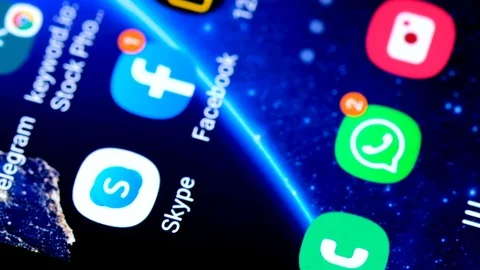 Closeup view of Skype App Launching On Smartphone,video call connection service Stock Footage 126767802