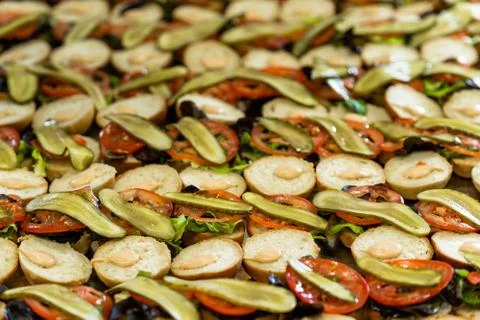 Closeup View of Sliced Bread Spread on the Table with Ingredients on them Stockfoto's